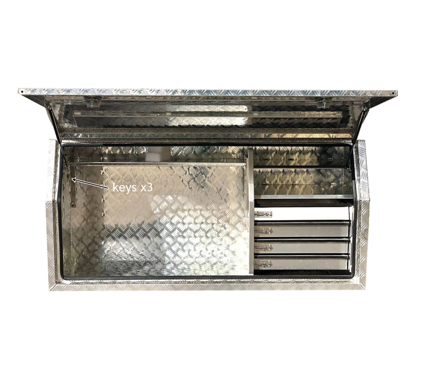 Silver Aluminium Checkerplate Storage Toolbox With 4 Interal Drawer System