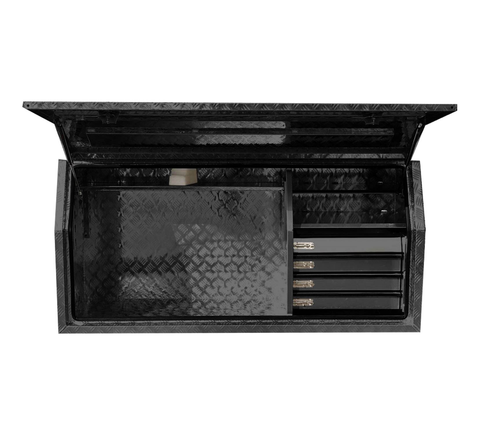 Black Aluminium Checkerplate Storage Toolbox With 4 Interal Drawer System
