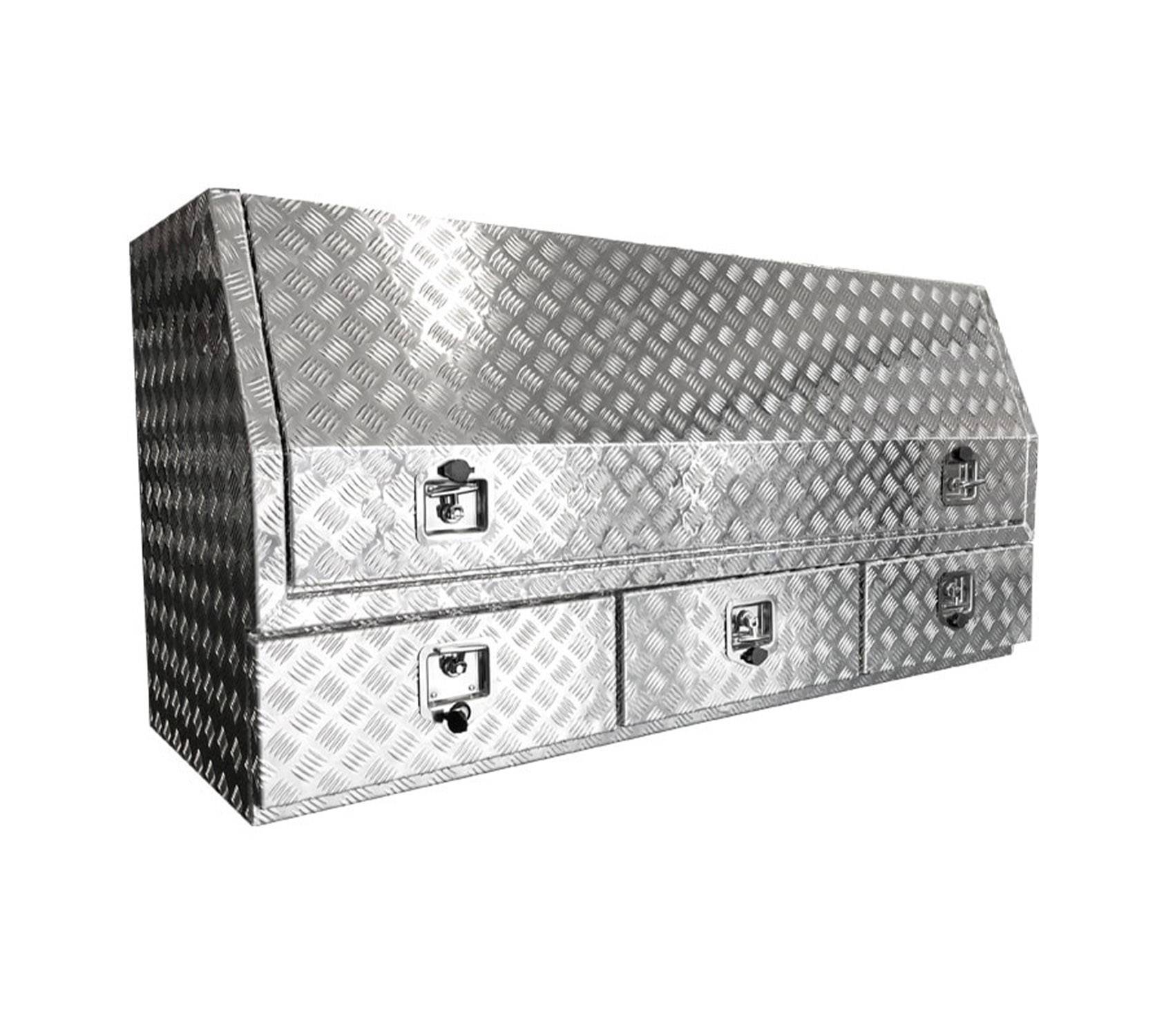Silver Aluminium Checkerplate Storage Toolbox 3 Slide Out Drawer System