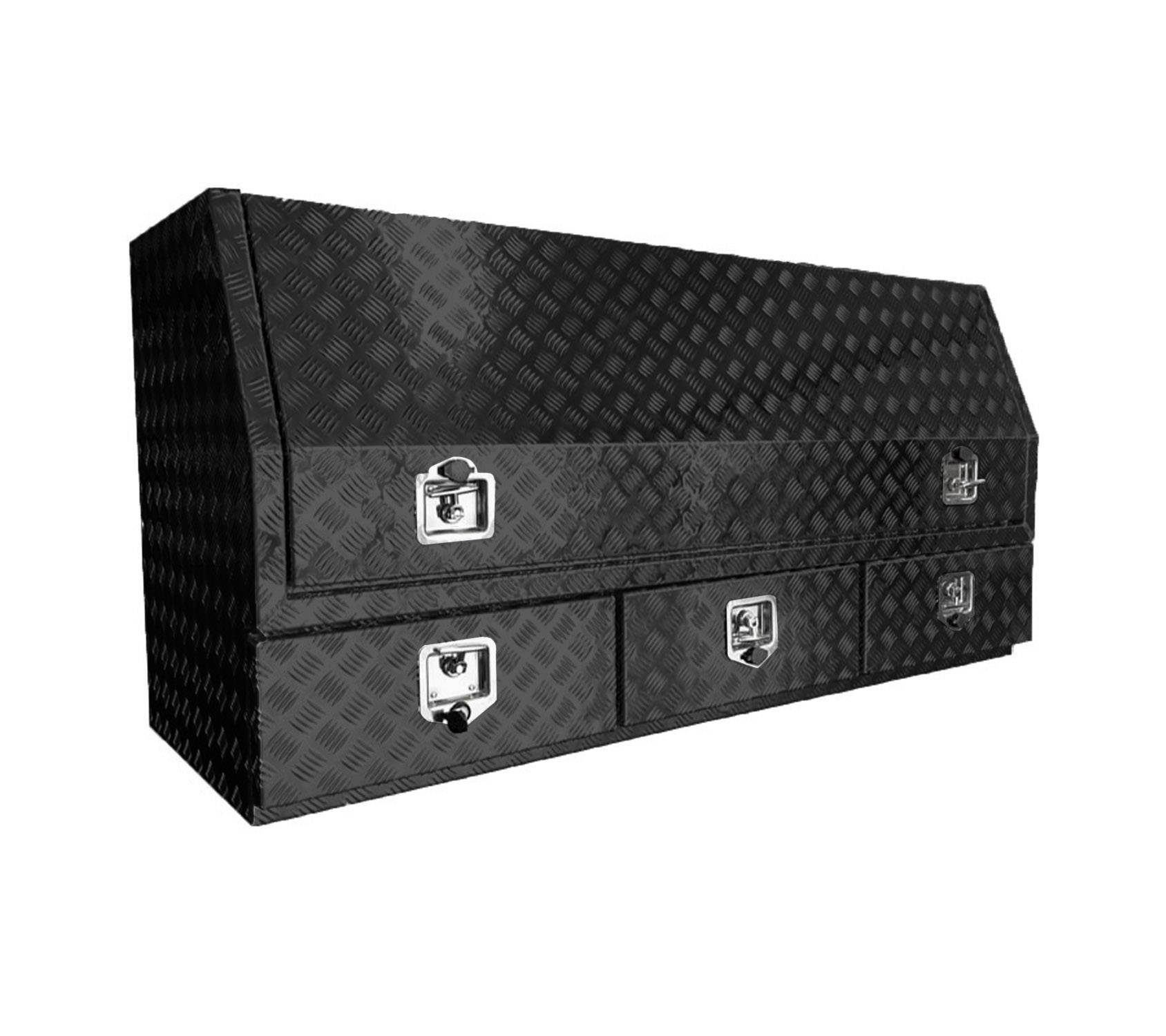 Black Aluminium Checkerplate Storage Toolbox 3 Slide Out Drawer System