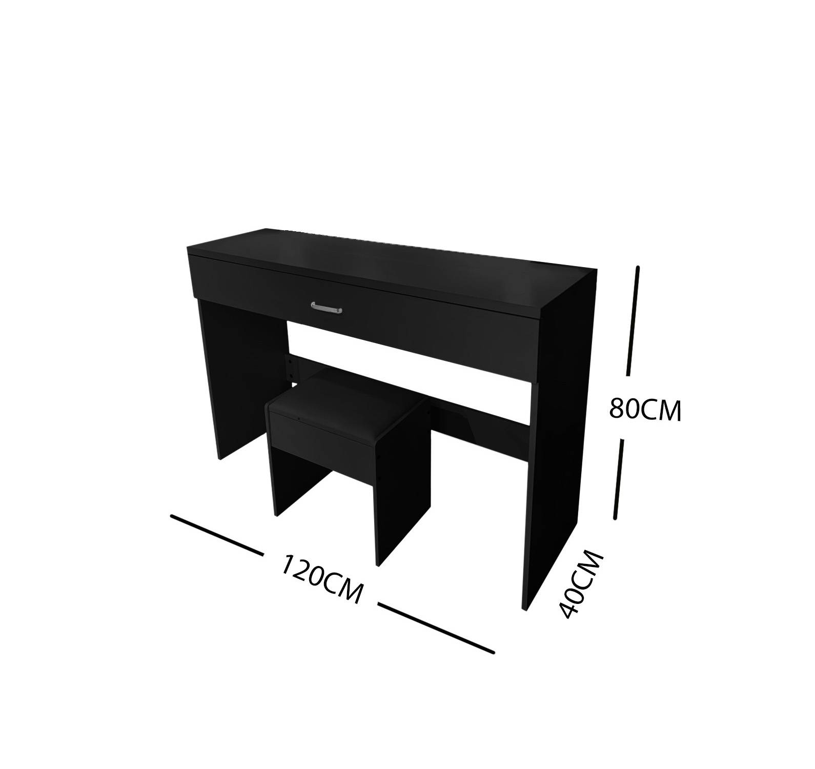BLACK MAKE-UP DRESSER TABLE WITH SINGLE DRAWER & PULL OUT CHAIR TL-DS02K