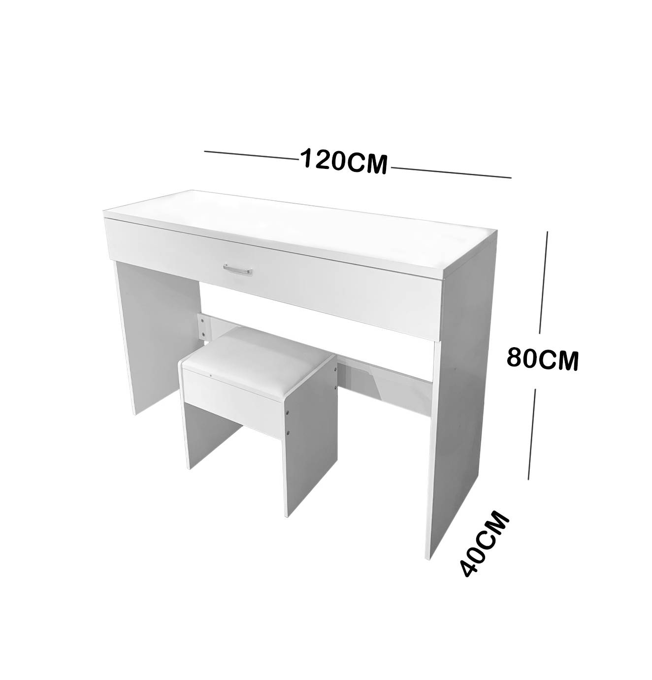 WHITE MAKE-UP DRESSER TABLE WITH SINGLE DRAWER & PULL OUT CHAIR TL-DS02N