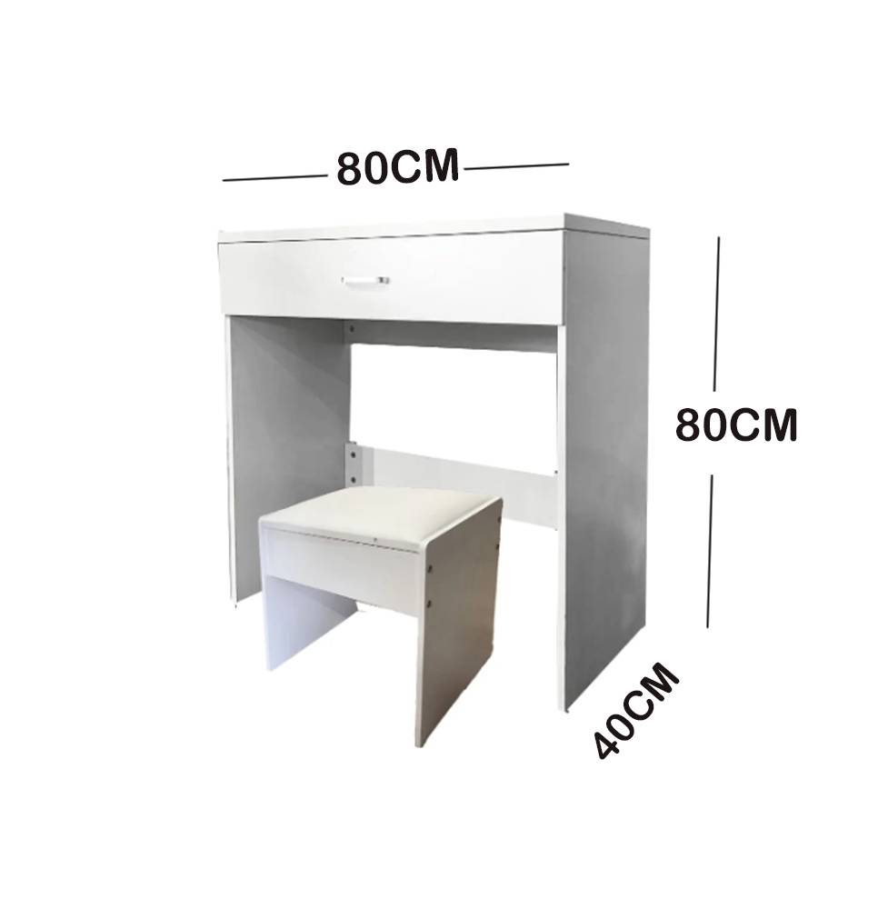 WHITE MAKE-UP DRESSER TABLE WITH SINGLE DRAWER & PULL OUT CHAIR TL-DS03N