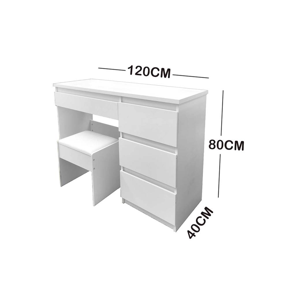 WHITE MAKE-UP DRESSER TABLE WITH 4 DRAWERS & PULL OUT CHAIR TL-DS04N