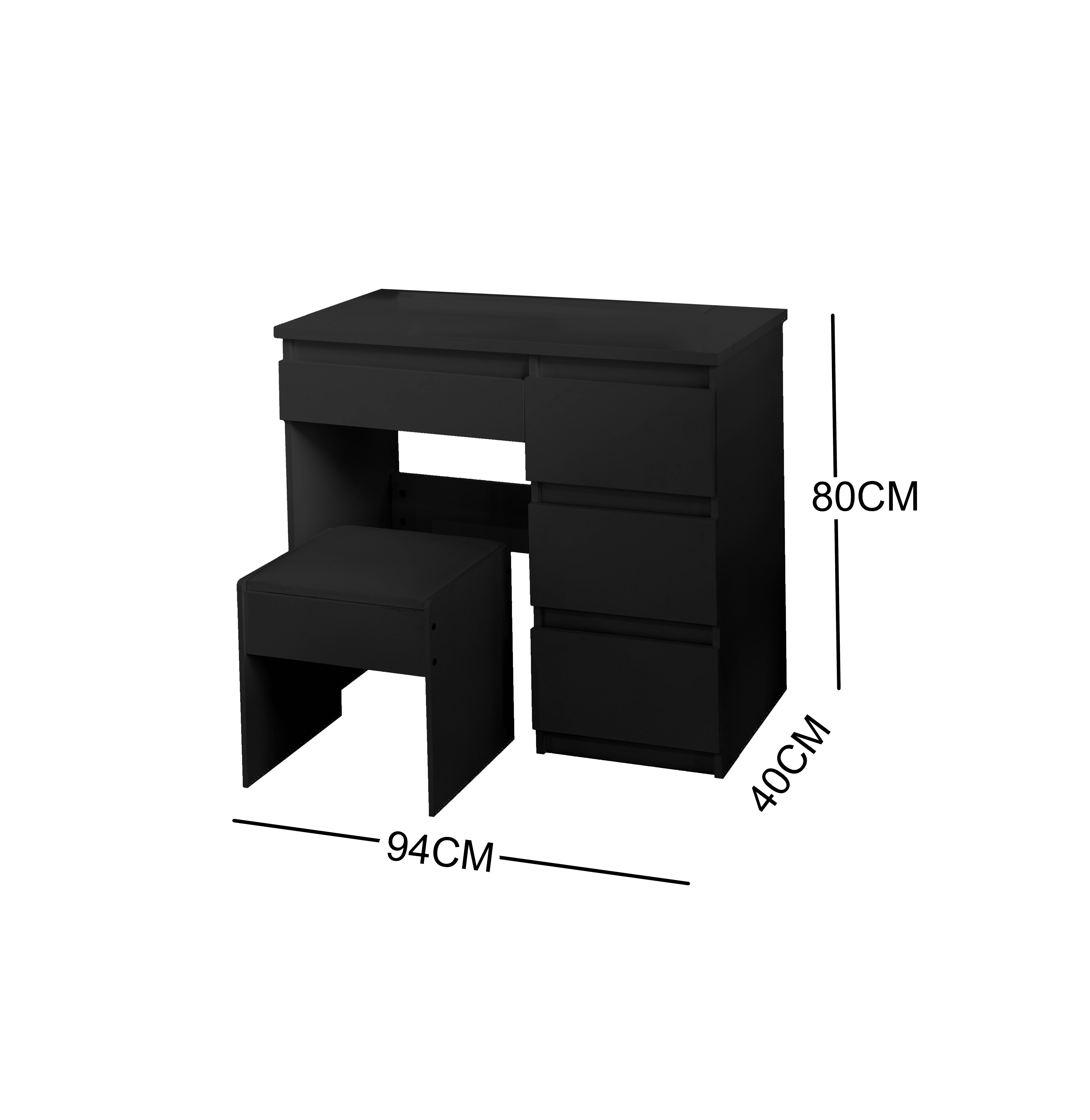 BLACK MAKE-UP DRESSER TABLE WITH 4 DRAWERS & PULL OUT CHAIR TL-DS05K