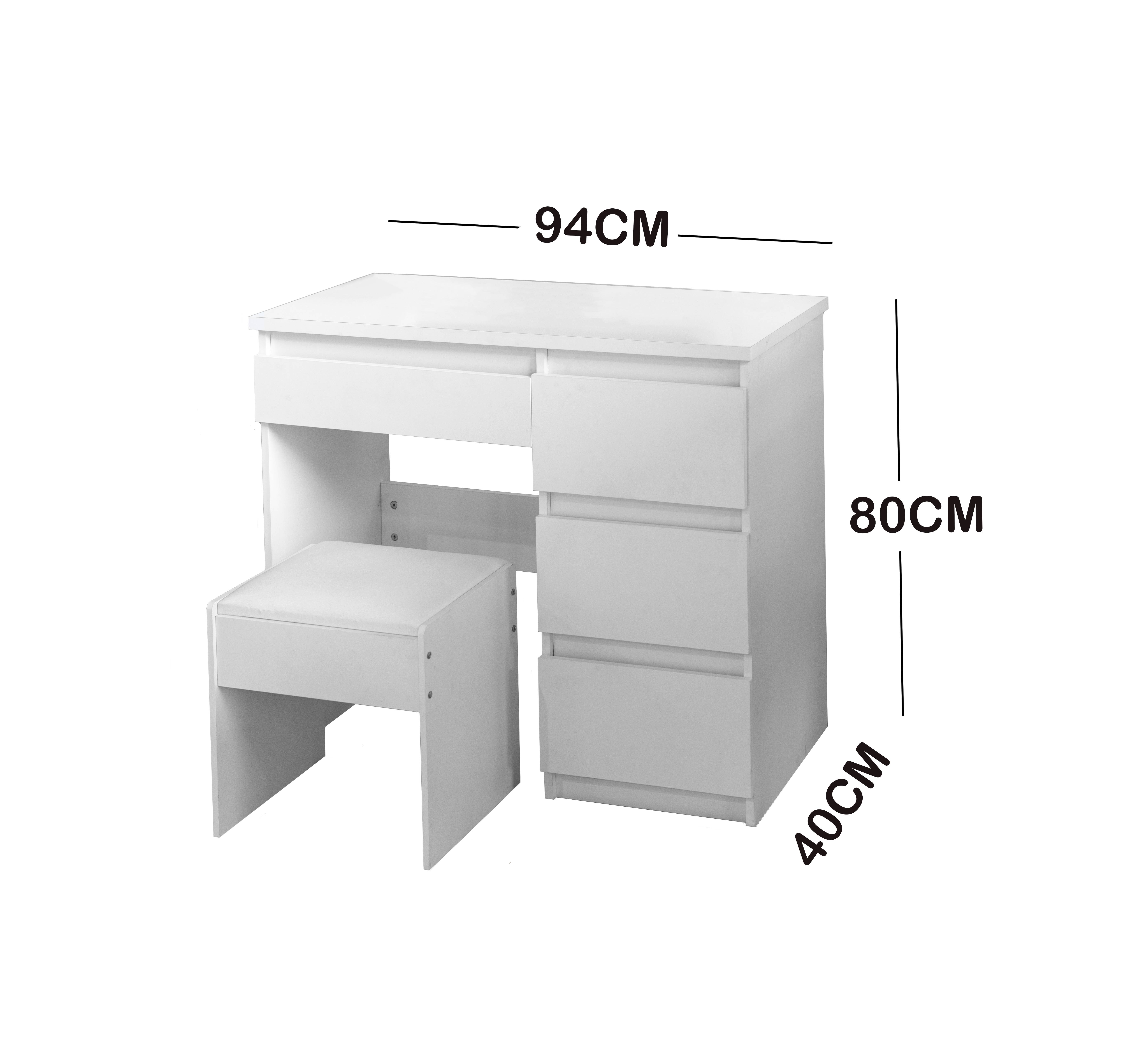 WHITE MAKE-UP DRESSER TABLE WITH 4 DRAWERS & PULL OUT CHAIR TL-DS05N