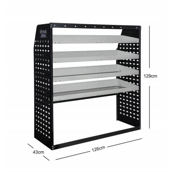 METAL VAN SHELVING 4 TIER SHELF COMPLETE UNIT 126CM X 129CM X 43CM VS009