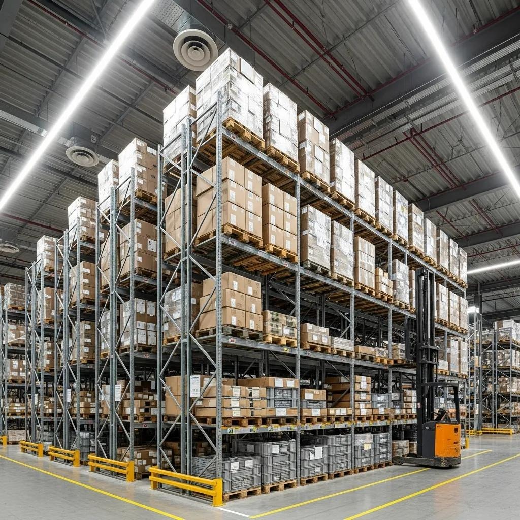Selective pallet racking systems in a modern warehouse showcasing organized pallets for efficient storage