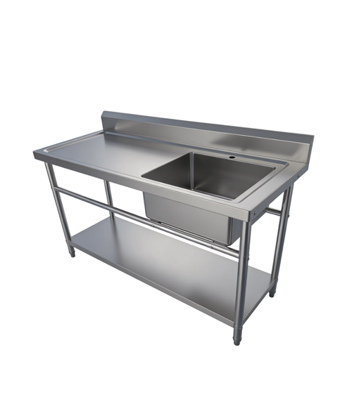 150CM X 60CM Single Right Stainless Sink With 120mm Splashback