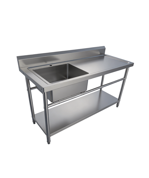 150CM X 60CM Single Left Stainless Sink With 120mm Splashback