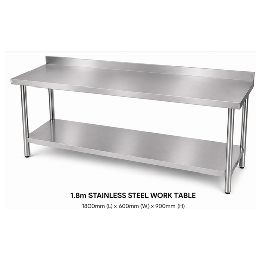 180cm Stainless Steel Metal 2 Tier Workbench Kitchen Bench Freezer Storage With Splashback