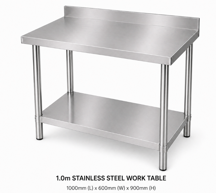 100cm Stainless Steel Metal 2 Tier Workbench Kitchen Bench Freezer Storage With Splashback
