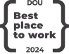 DOU Best place to work 2024 award logo with curly braces on the sides.