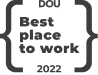 Badge reading BOU Best place to work 2022 in stylized text with decorative brackets.