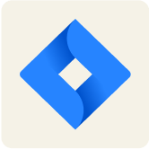 Logo de Jira sur un fond beige avec les bords arrondies