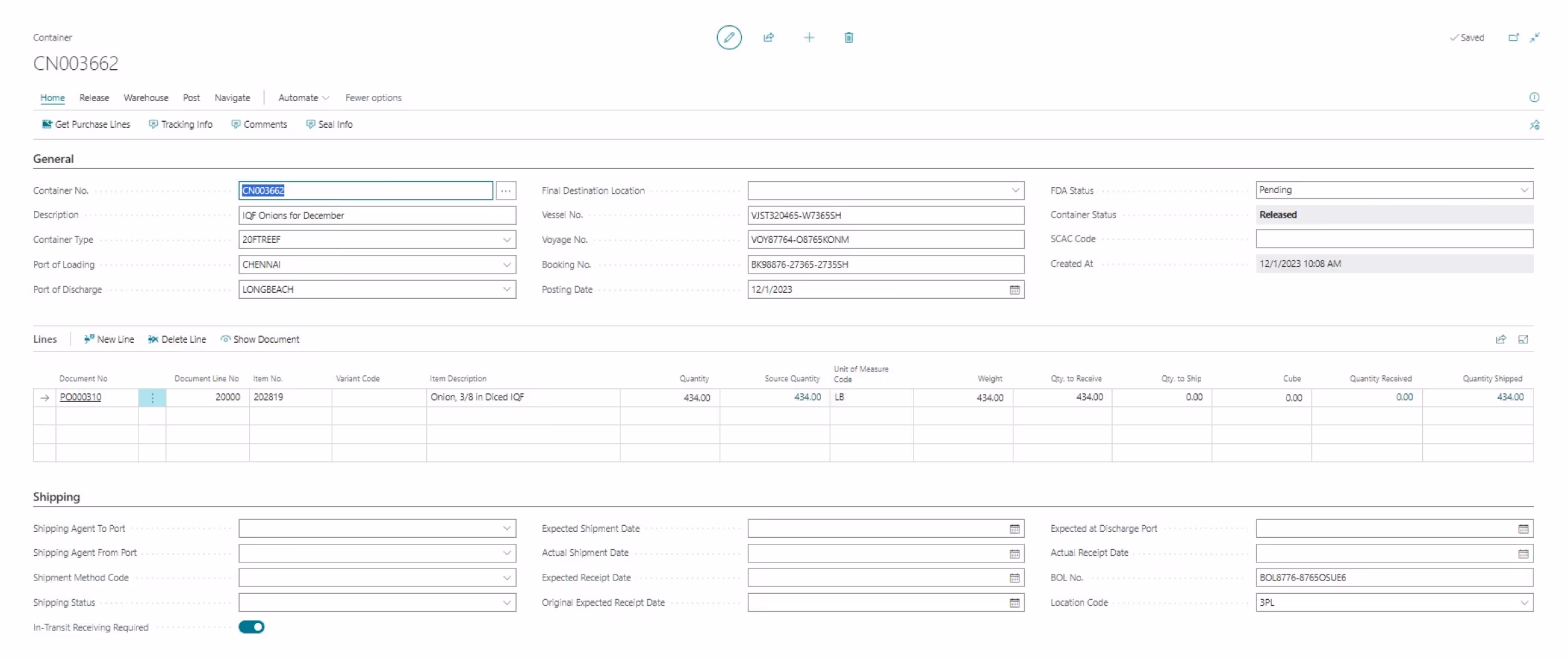 Manufacturing warehouse