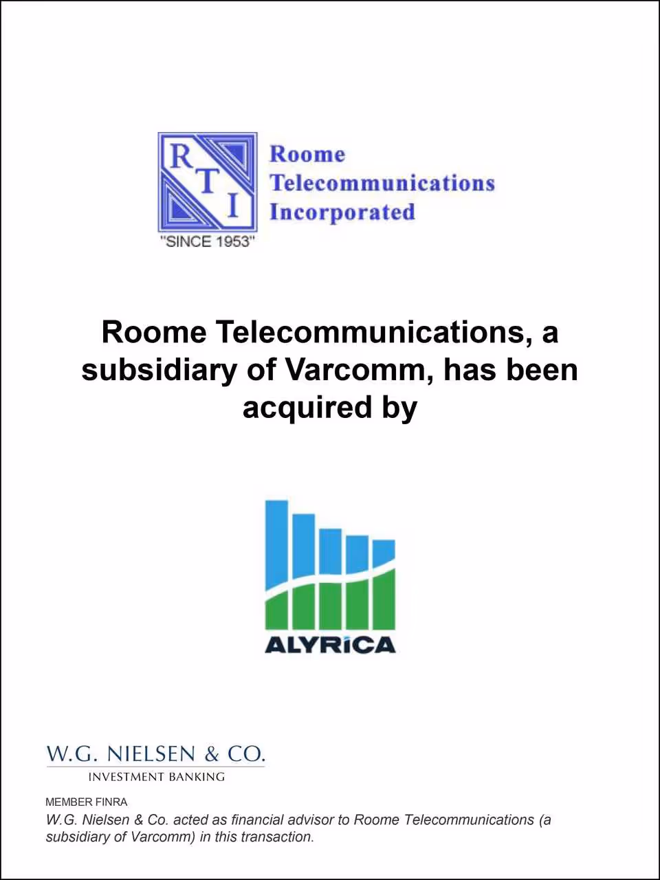 Roome Telecommunications Sells to Alyrica Networks