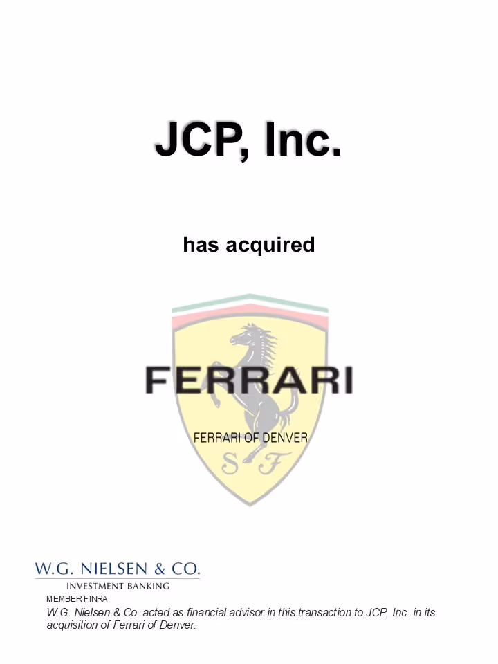 JCP, Inc Acquires Ferrari of Denver