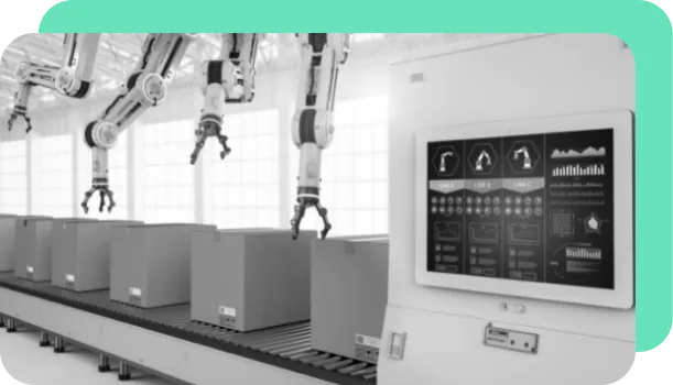 An assembly line uses robotic process automation to have machines perform repetitive tasks.