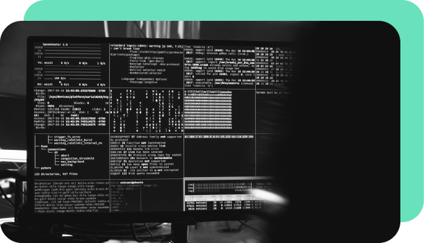 Anti-fraud data analysis and lines of code are shown on a computer monitor.