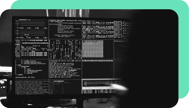 Anti-fraud data analysis and lines of code are shown on a computer monitor.