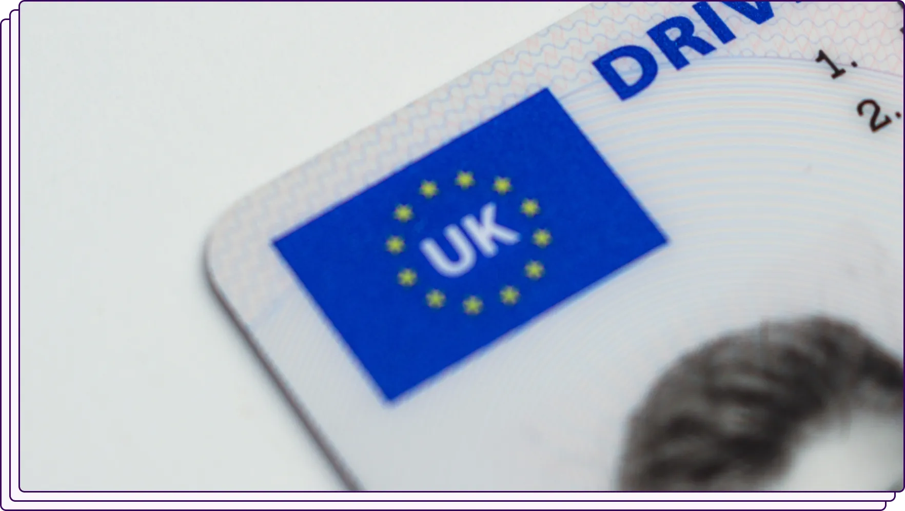 A close-up of a UK driver's license featuring the European Union stars surrounding "UK" on a blue background. The focus is on the details, suggesting a discussion about verifying or identifying fraudulent IDs.