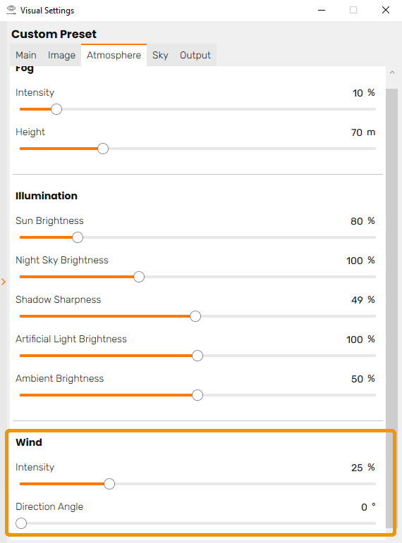 Wind Settings in Visual Settings dialog