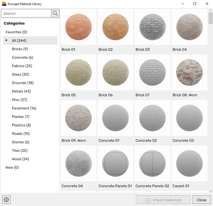 The Enscape Material Library dialog window
