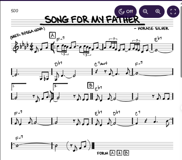 Play Official version of Song for my father Sheet Music by Horace Silver for Piano, Vocals | MuseScore.com - Google Chrome