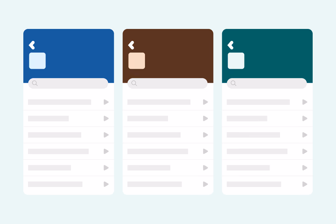 Three side-by-side vertical phrase lists with different header colors: blue, brown, and teal.