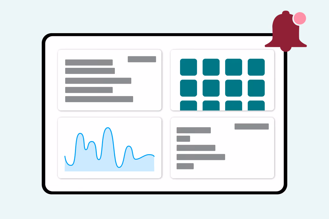 Admin portal dashboard interface with four widgets.