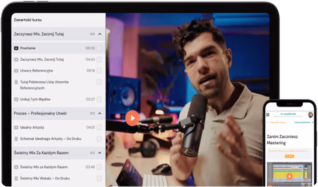 Zrzut ekranu z lekcji wideo kursu — nauka procesu pozyskiwania klientów w branży muzycznej