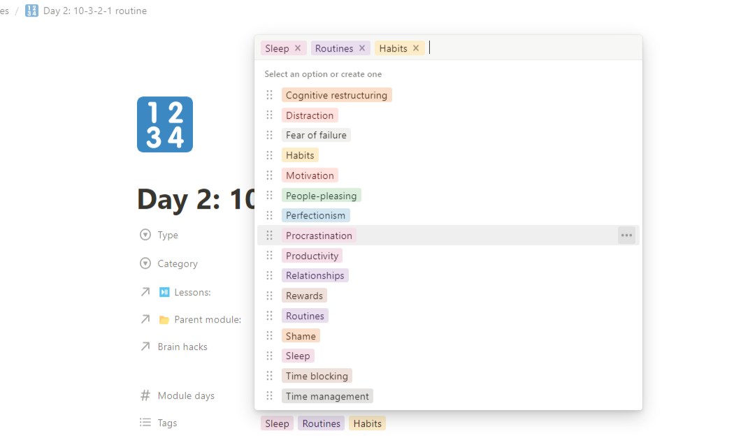 screenshot of how to use multiselect property on notion