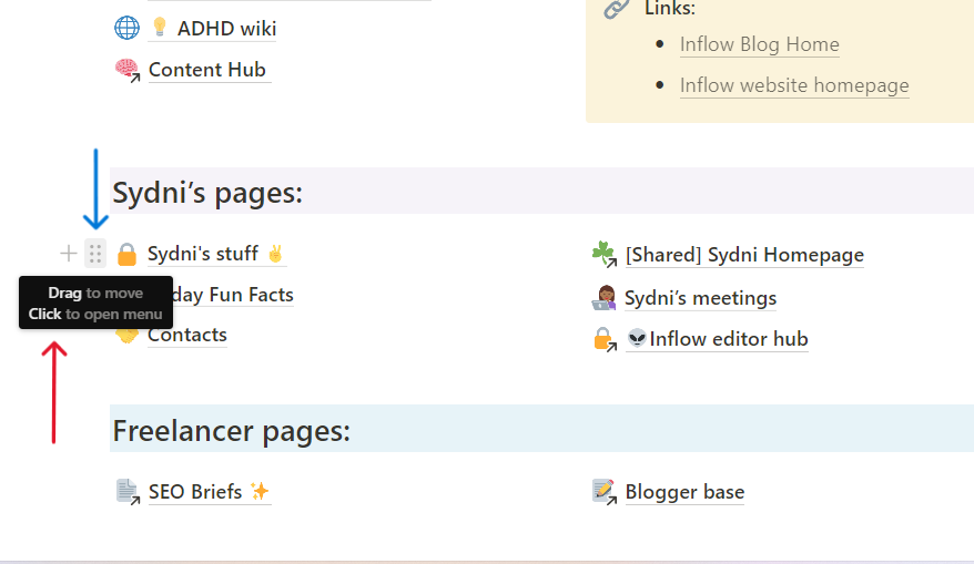 screenshot of how to move block on notion