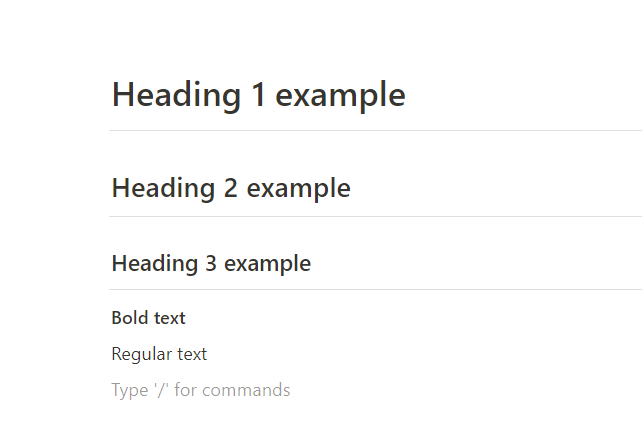 heading 1 2 and 3 with regular and bold text to show in comparison for notion