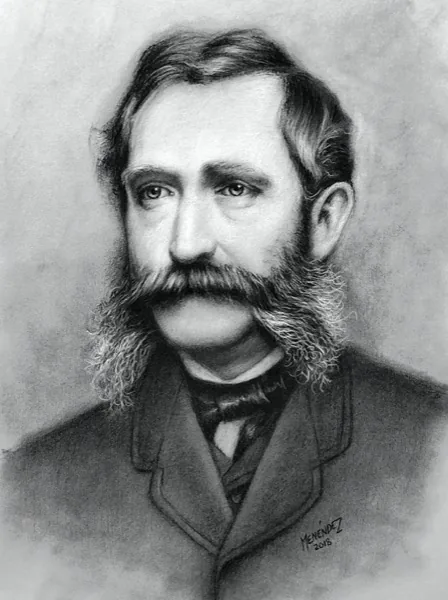 Engraved portrait of a mustached man in nineteenth-century dress