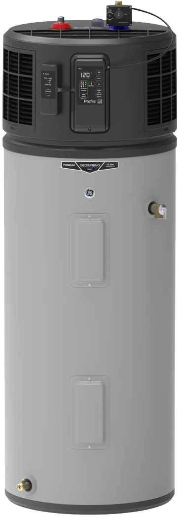 Photo of a heat pump water heater.