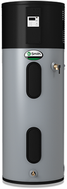 Photo of a heat pump water heater.