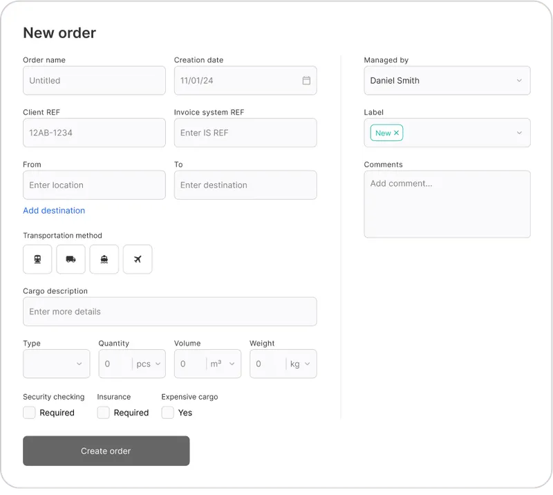 Logistics SaaS Platform - Заполнение карточки