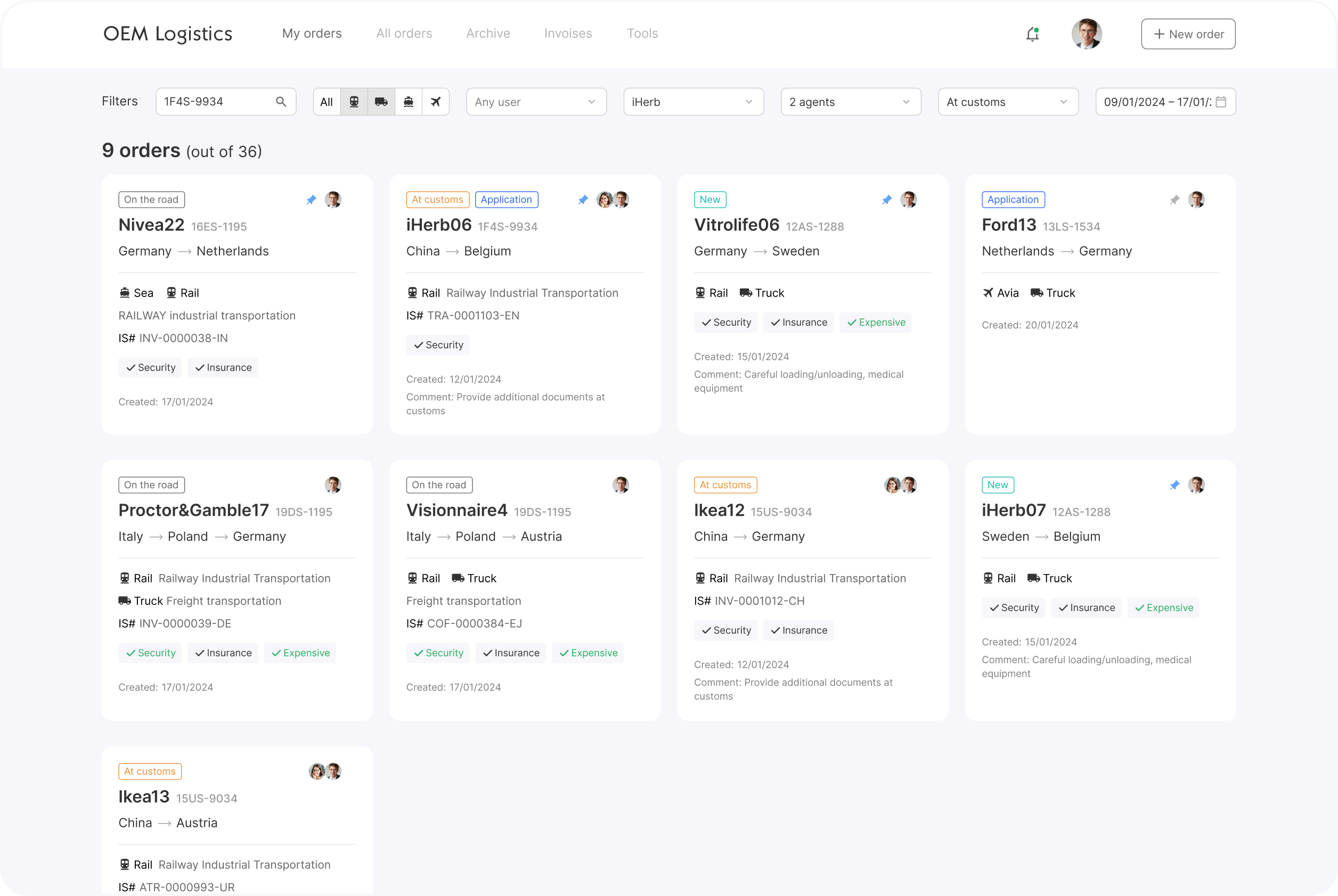 Logistics SaaS Platform - Список заказов