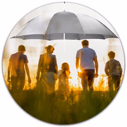 family under umbrella illustration - person umbrella insurance concept