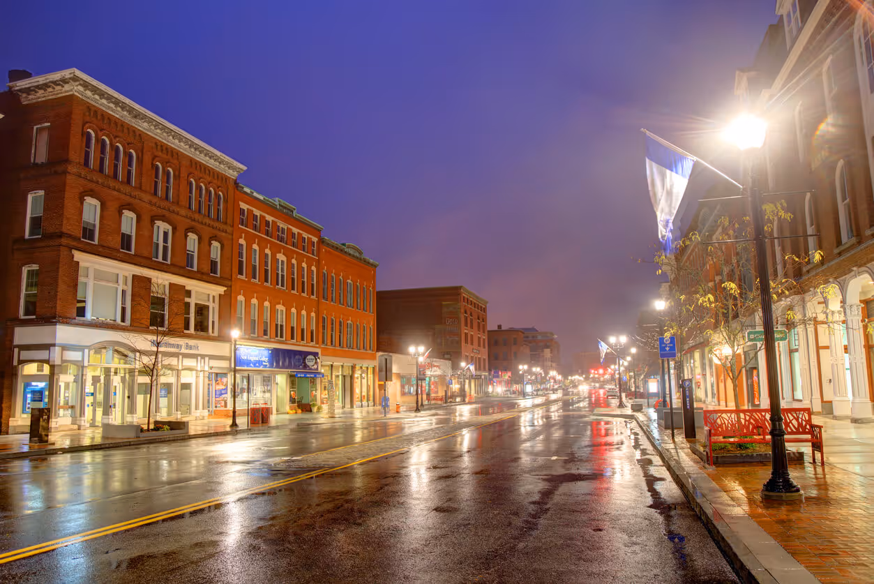 exterior night view of a city streets