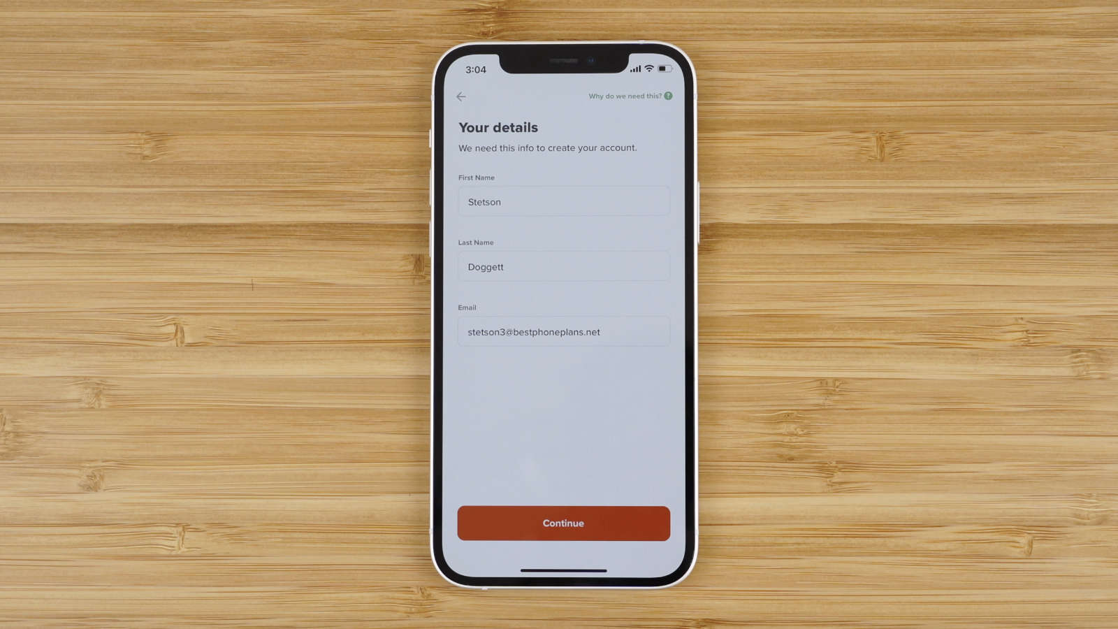create your Mint Mobile account by entering your first name, last name, and email