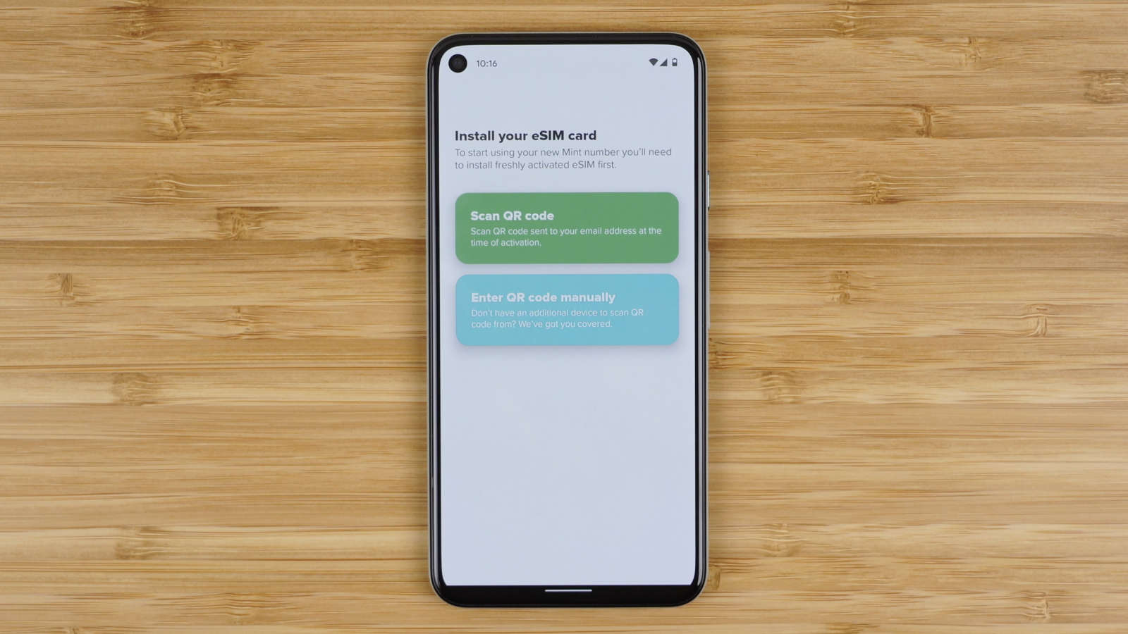install the Mint Mobile eSIM by either scanning the QR code or by entering the code manuallyy