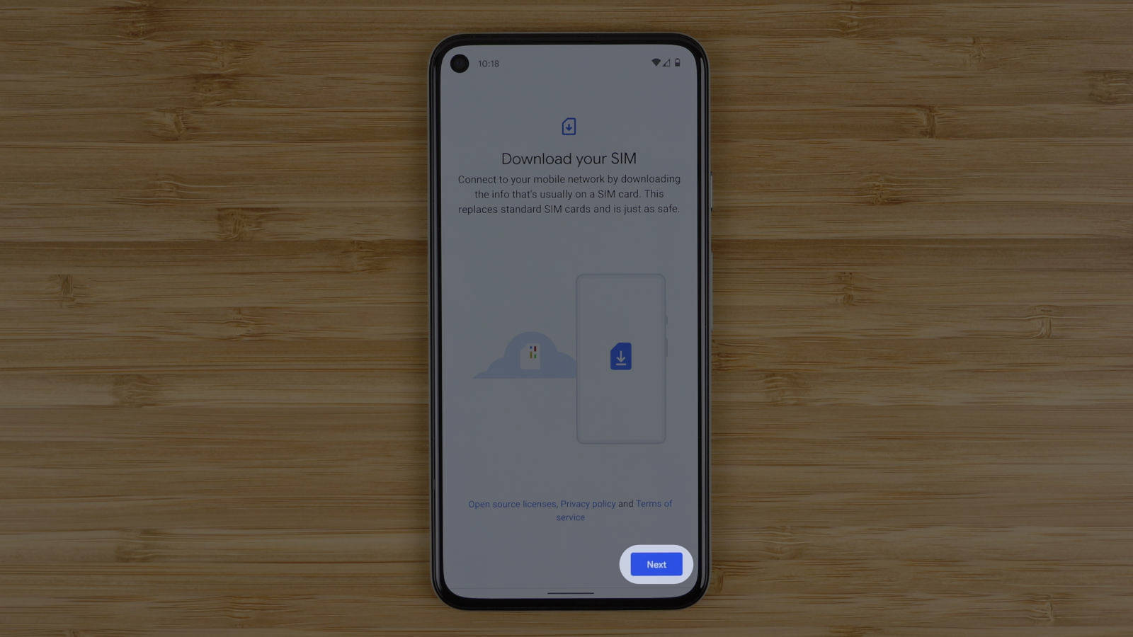 tap next to download your SIM