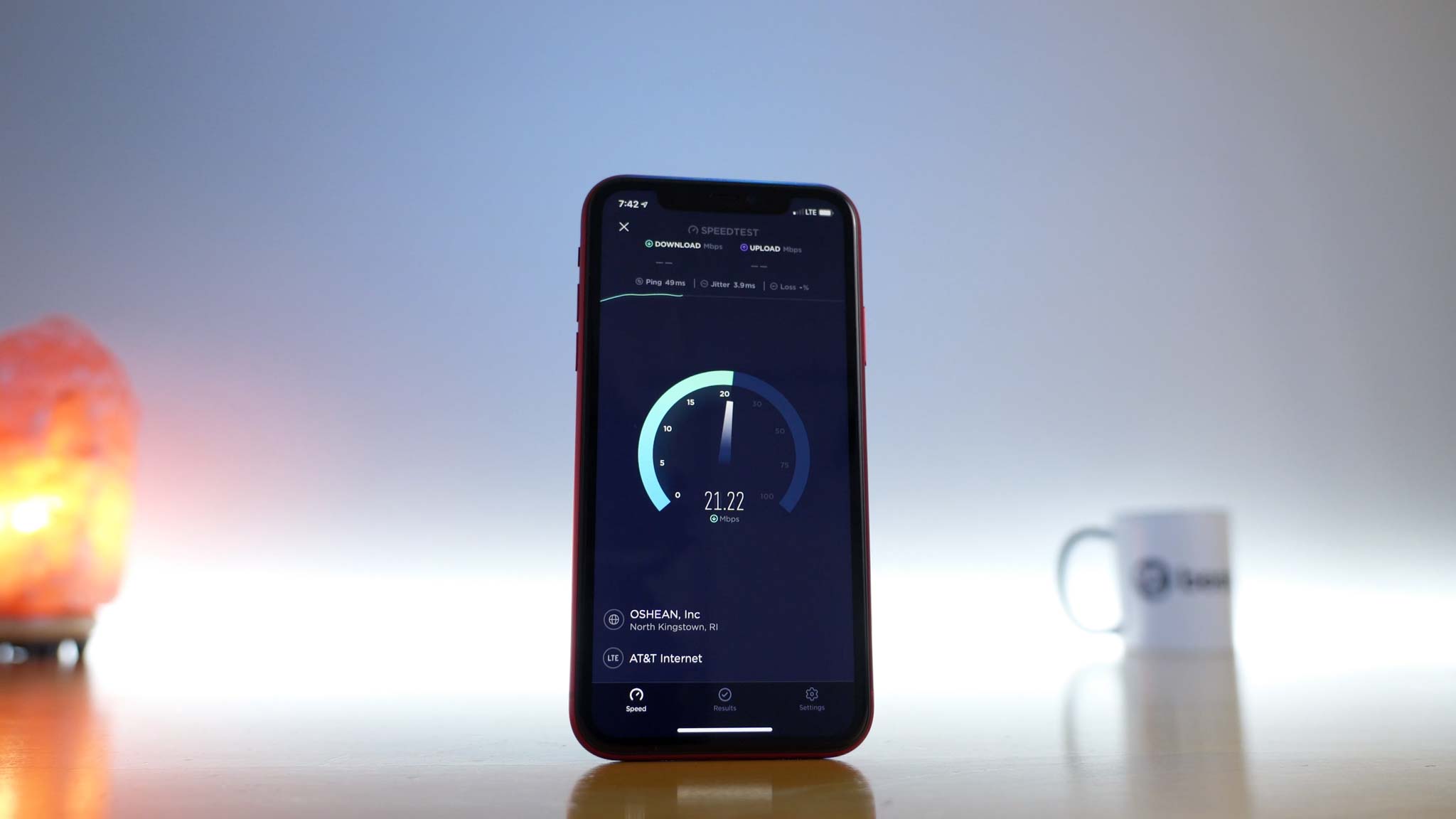 iPhone 11 Pro doing cellular data speed test in Ookla speed test application