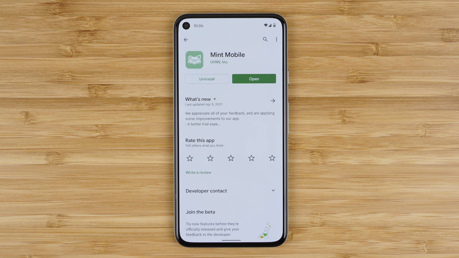 Mint Mobile app on Google Play Store