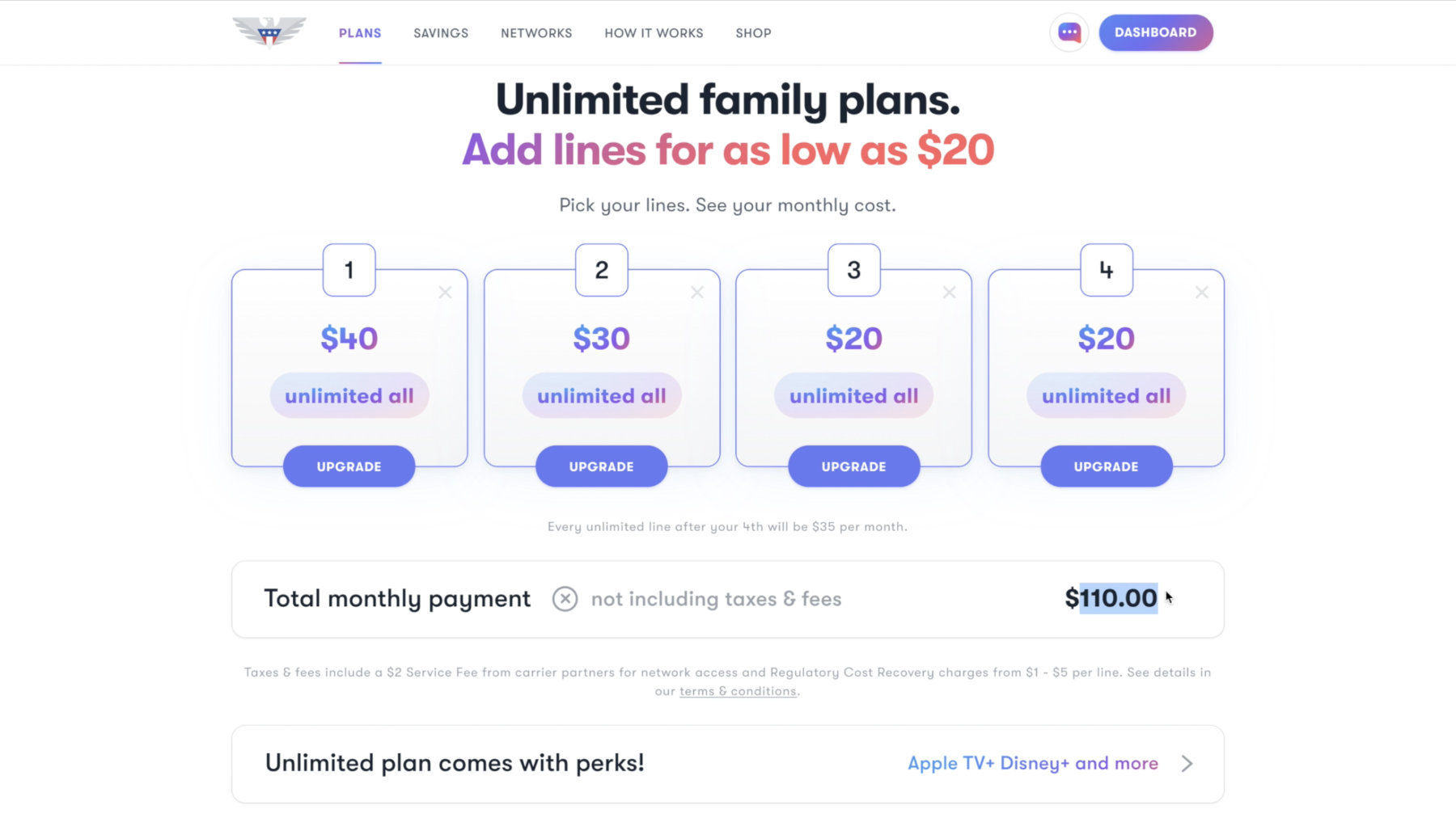 US Mobile's multi-line discount