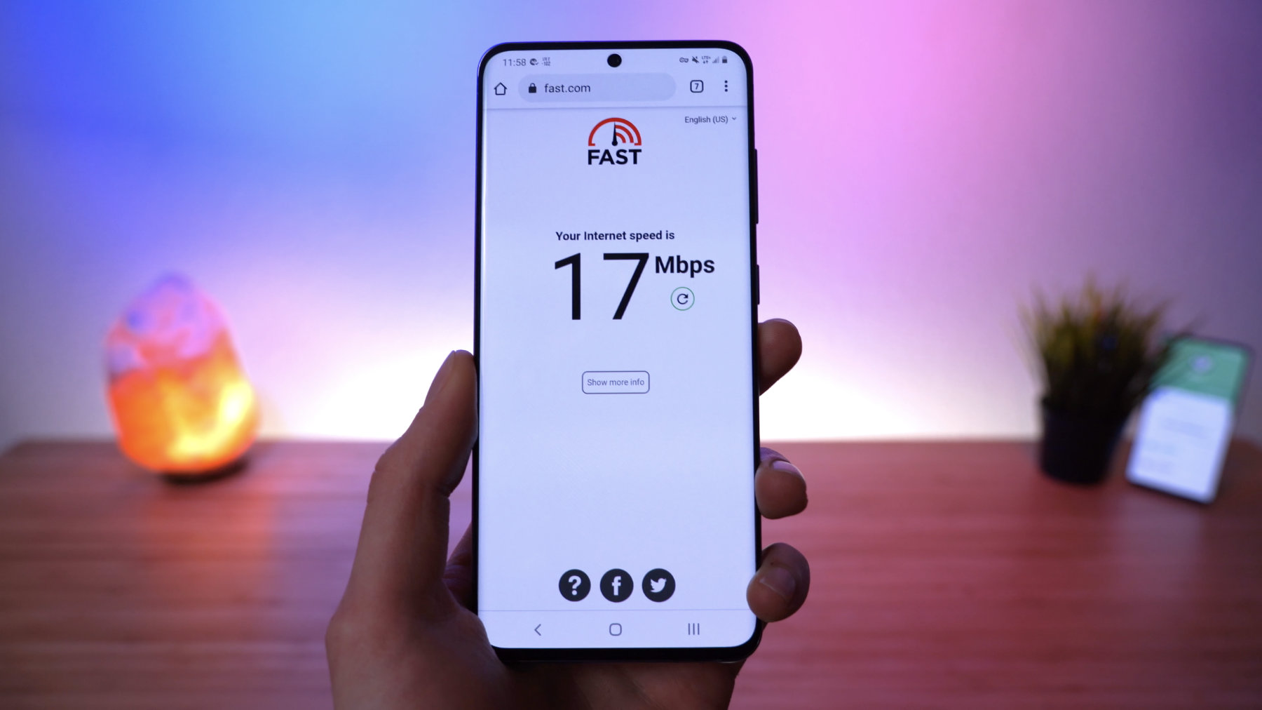 image showing a speed test of 17Mbps on fast.com