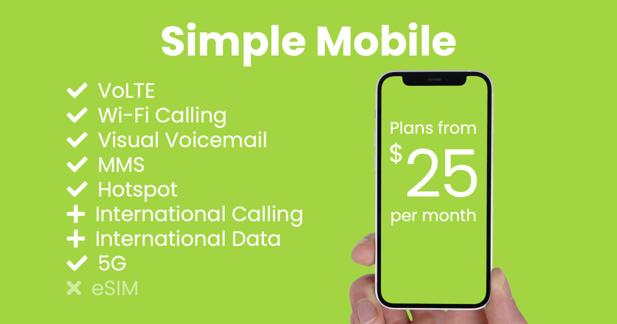 Simple Mobile plan features and starting price